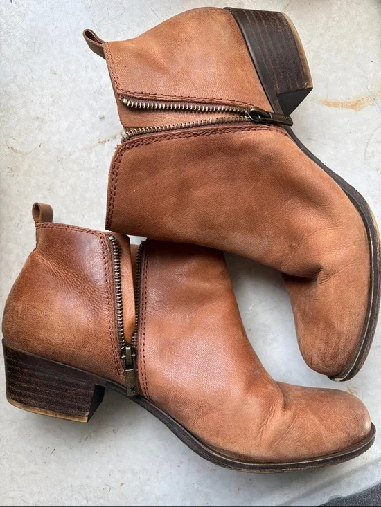 Lucky Brand Cognac Leather Ankle Booties - Picture 7 of 9